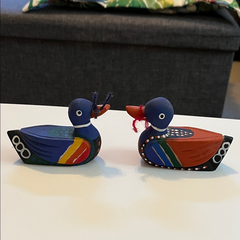 Korean Colorful Wooden Wedding Duck Figurines Handmade